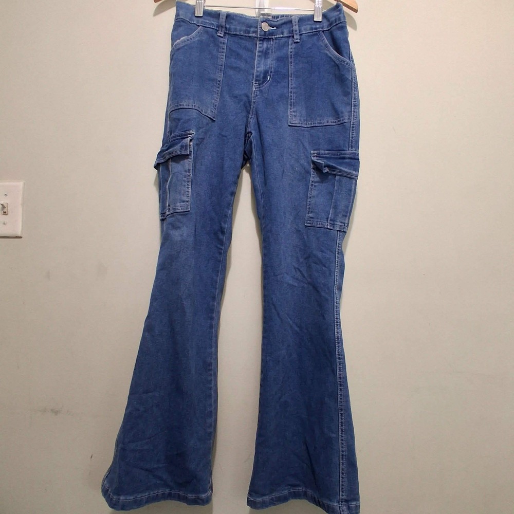 Cargo Flare Y2K Women's M Elastic Back Medium Wash No Comment RW431194